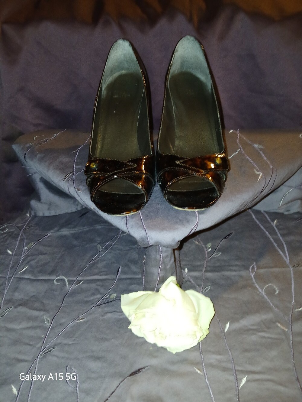 Stuart Weitzman Brown Tortoiseshell Patent Leather Open Peep-Toe Pumps